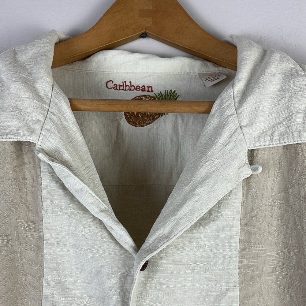 Caribbean Silk Blend Men Casual Short Sleeve Button Down Shirt SZ L Tan/Brown - Picture 11 of 11